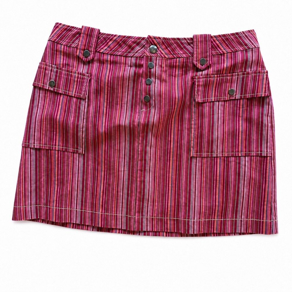 Historia Vintage Y2K Striped Cargo Mini Skirt Pink Purple Button Fly Size 9